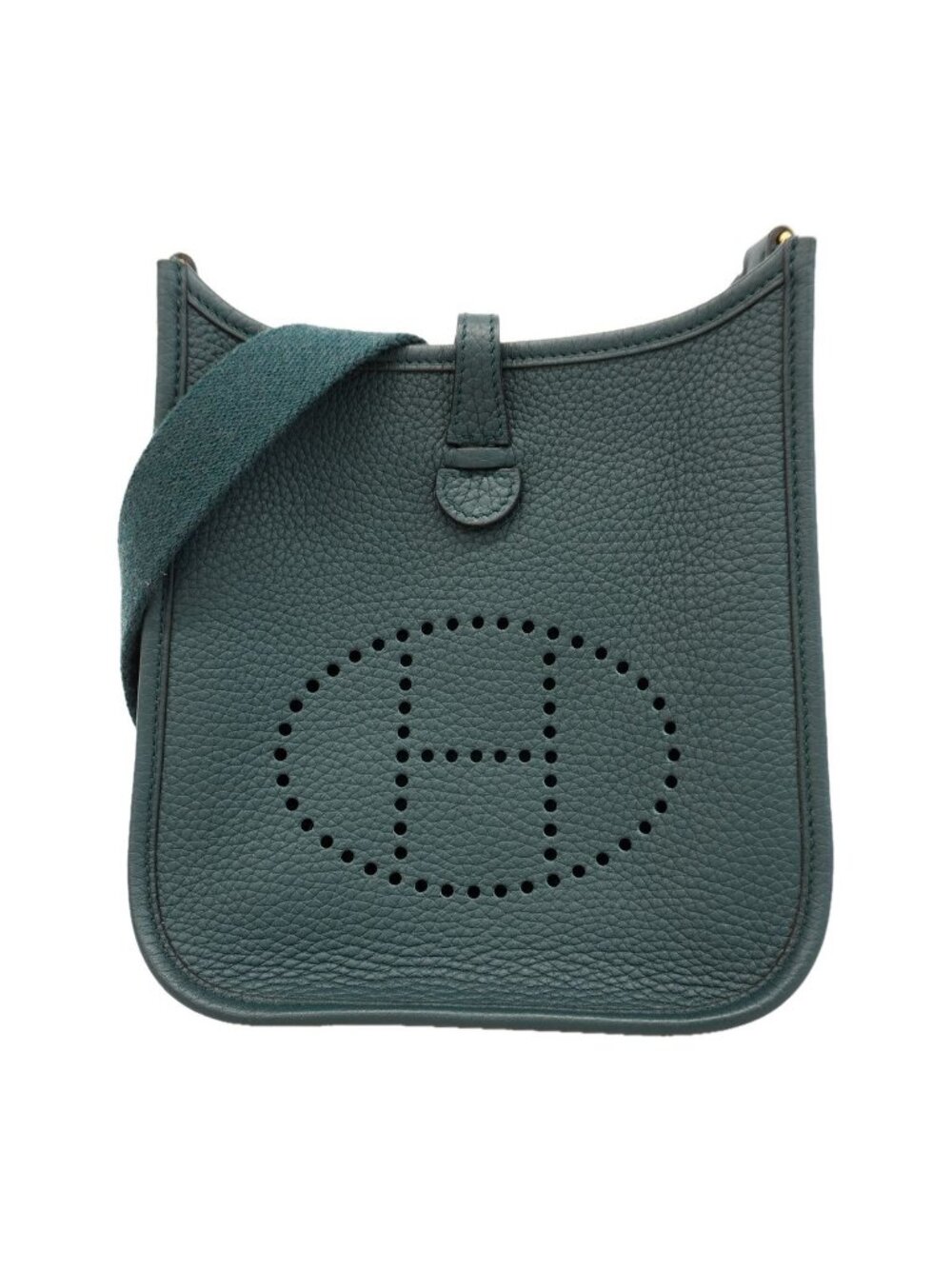 Hermes Shoulder Bag Evelyne TPM Taurillon Clemence Blue Orage Gold